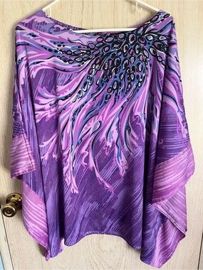 Bob Mackie Wearable Art Purple Butterfly Kimono Blouse 1X